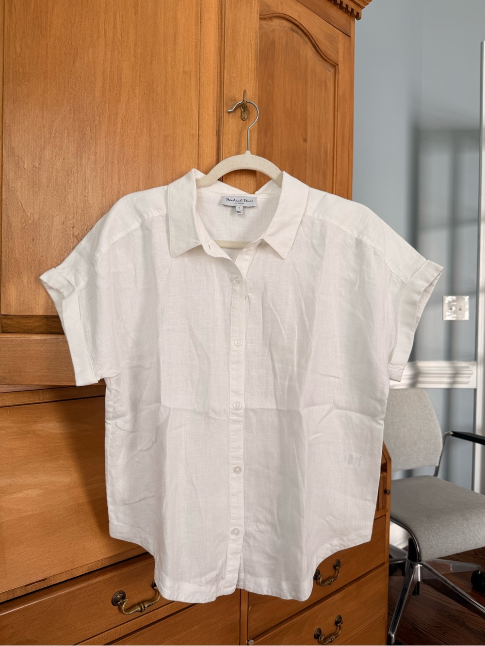 Michael Stars Charlie White 100% Linen Short-Sleeve Button Down Shirt M